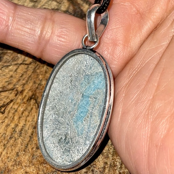 Blue Gray Caribbean Larimar Crystal Pendant 2” - Picture 14 of 15